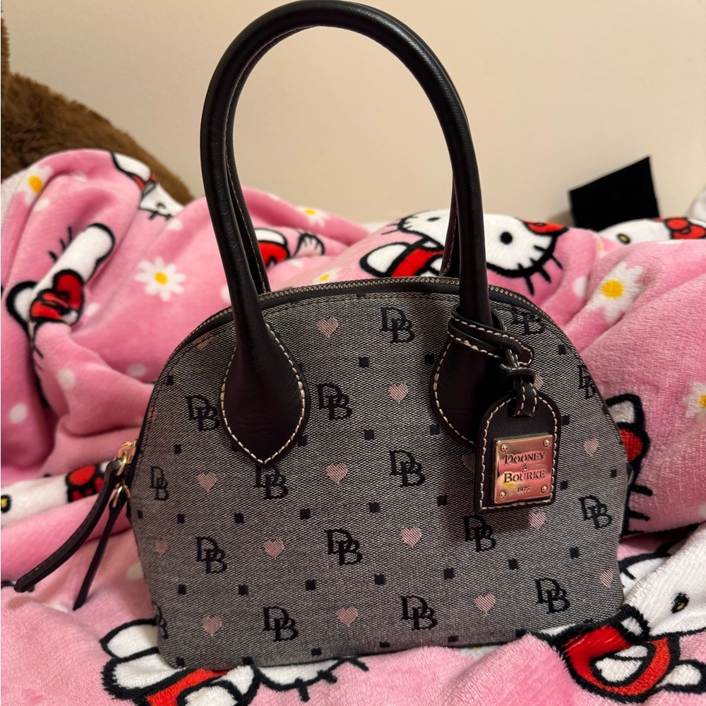 Dooney & Bourke Pink heart / Gray and Black Monogram Satchel